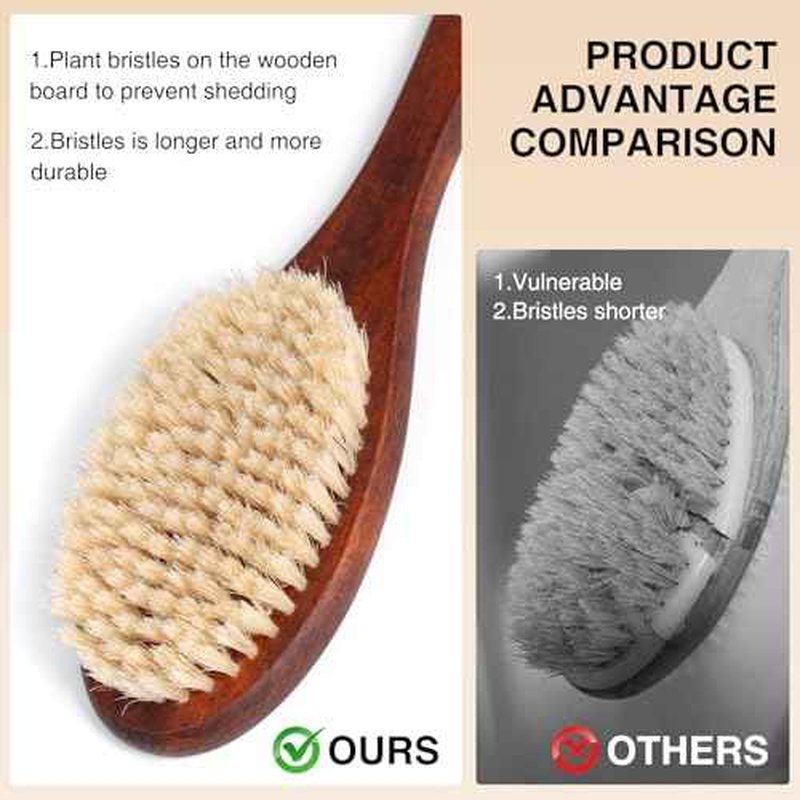Wooden Bath Brush with Stiff Sisal Bristles Long Handle for Shower Back Scrubber Body Exfoliator, with Hook for Hanging (Stiff Sisal Hair)