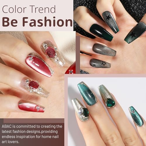 ABAC Solid Cat Eye Gel Nail Polish Palette - Hema-Free Magnetic Winter Shades Chestnut Red,Emerald Shimmer w/Pro Magnet & Brush Christmas Party Nails,LED/Lamp Curing,Long-Lasting Gift Set