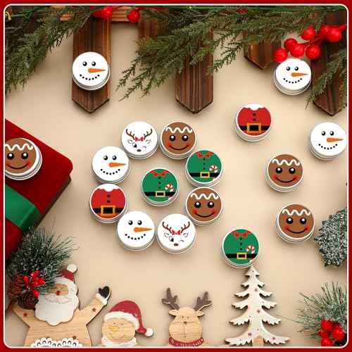 25 Pcs Christmas Peppermint Flavor Lip Balms Gifts Tins Bulk Peppermint Candy Flavor Lip Balms Elf Christmas Party Gifts Favors Stocking Stuffers Bulk for Coworkers Staff Employee(Casual Style)