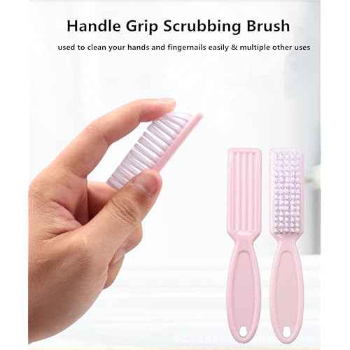 6 Pcs Nail Brush for Cleaning Fingernails, Handle Grip Cleaning Brush for Nail and Toenail, Nail Dust Brush Manicure Pedicure Tools Scrubbing Brush, Pink