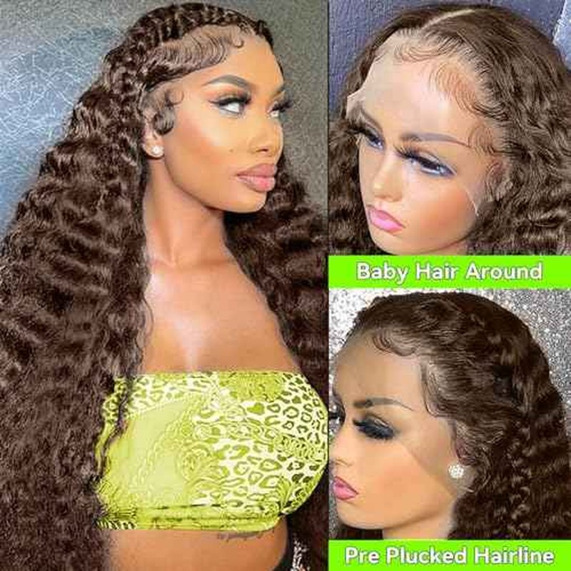 30 Inch Chocolate Brown Deep Wave Lace Front Wigs Human Hair 200 Density 13x6 HD Lace Frontal Wigs Wet and Wavy Curly Brown Color Human Hair Glueless Wig For Women Pre Plucked