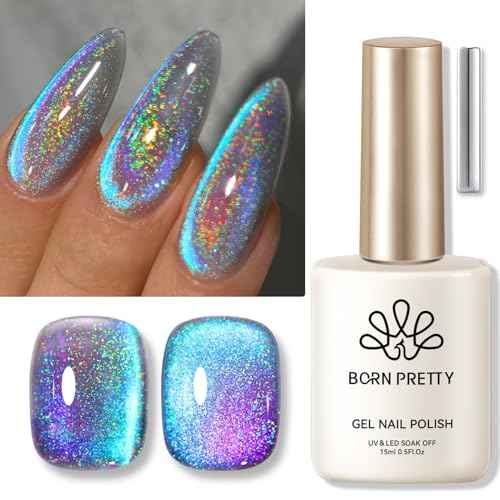 Born Pretty 9D Cat Magnetic Eye Gel Nail Polish Holographic Rainbow Gel Polish Blue Purple Soak Off U V LED Gel Polish Nail Art Design Manicure Salon DIY Home 15ML