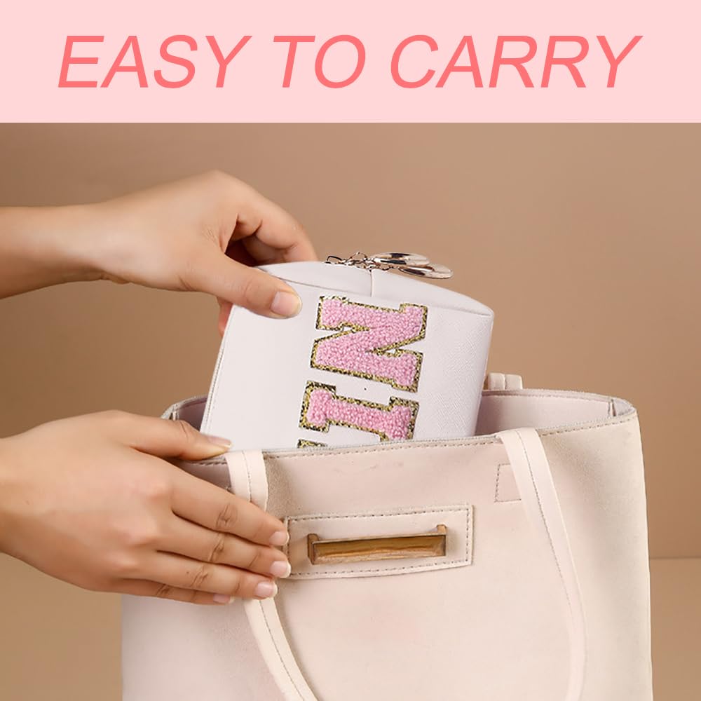Kaxich 4 Pcs Preppy Patch Makeup Bag, Chenille Letter Cosmetic Bag with Zipper, PU Leather Toiletry Bag Skincare Bag Travel Makeup Pouch for Makeup Washing Nursing, Face Hair Skin Bath Makeup Bag