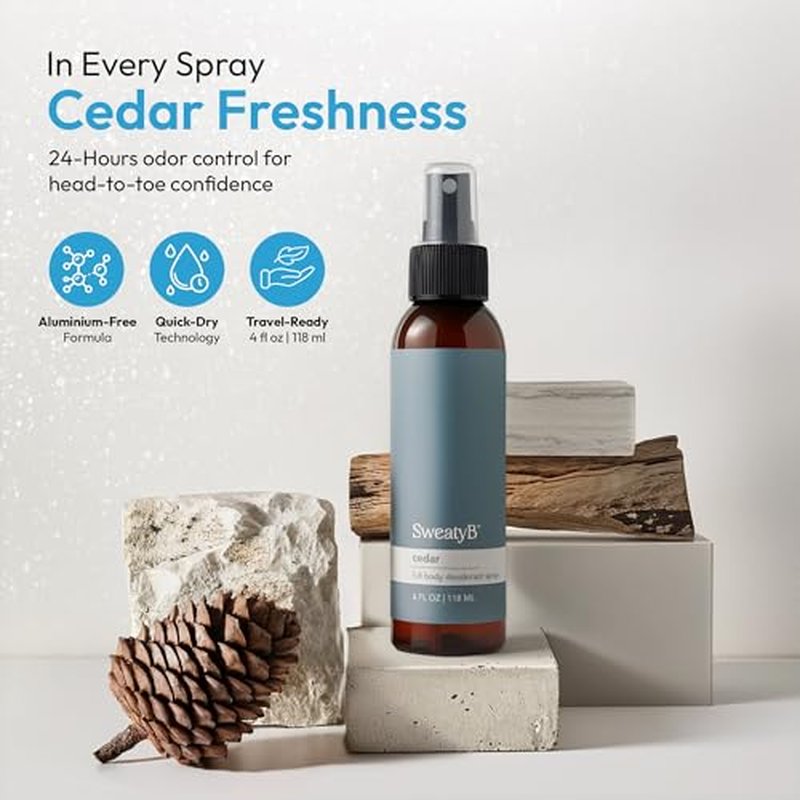 SweatyB¢ç Cedarwood deodorant for men & women - Odor Protection with cedarwood spray - Travel Size, Skin-Safe, Vegan & Made in USA - Cedar spray - 4 Oz - Pack of 2