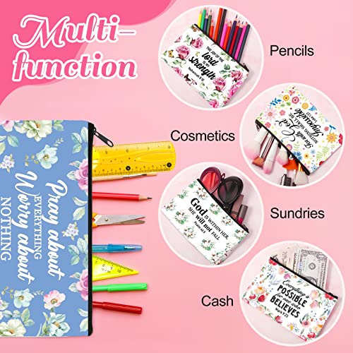 Thinkday 10 Pcs Christmas Christian Gift Bulk Cosmetic Bags for Women Inspirational Quotes Makeup Bag with Zipper Church Employee Appreciation Toiletry Pencil Pouch Travel Set Thanksgiving Gifts