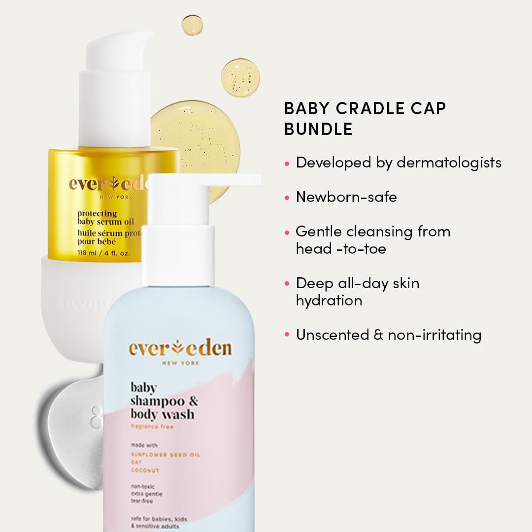 Evereden Baby Cradle Cap Care Bundle | Vegan Shampoo, Body Wash & Protecting Oil for Newborns