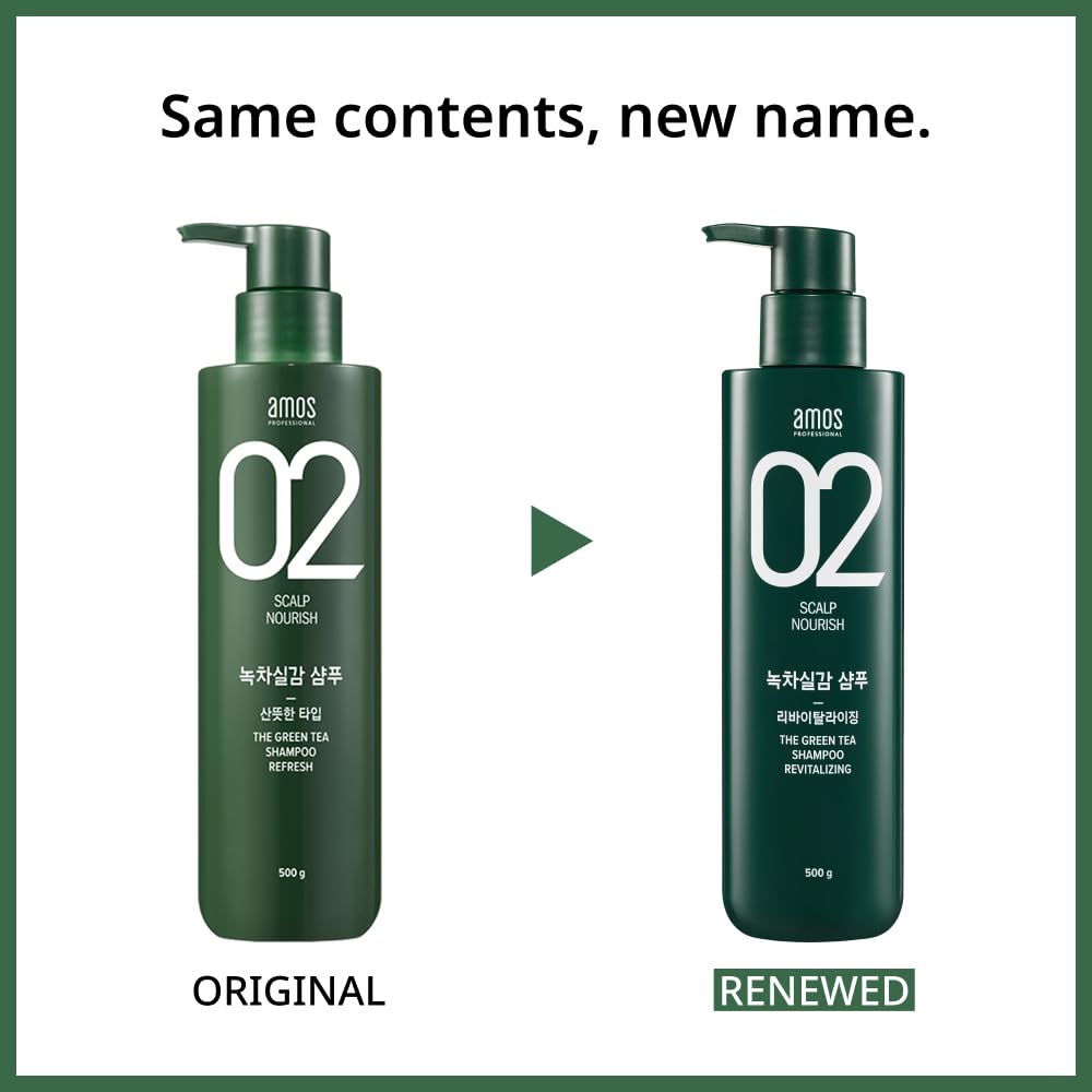 AMOS PROFESSIONAL The Green Tea Shampoo Refresh [For Oily Scalp] 17.6oz (500g) | Anti-Hair Loss Korean Hair Growth Shampoo for Cleanse Excess Sebum