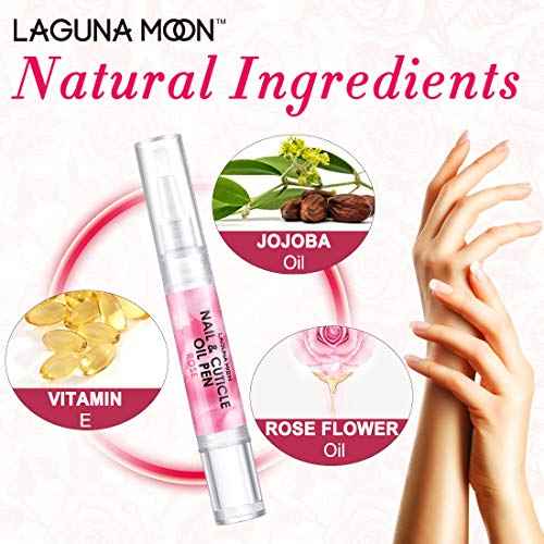 Cuticle Oil Pen for Nail - Lagunamoon Nail Oil for Nail Care & Nail Growth - Nourish, Soothe & Moisturize Damaged Nails - Rose, 5 ml
