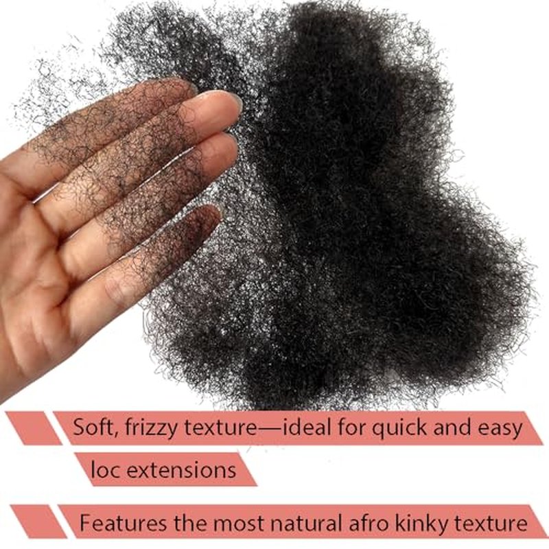 Tight Afro Kinky Human Hair for Dreadlocks,Ideal for Making Locs,Repair Extensions,Twist or Braids 2 Bundles/Package Natural Black #1B 12inch