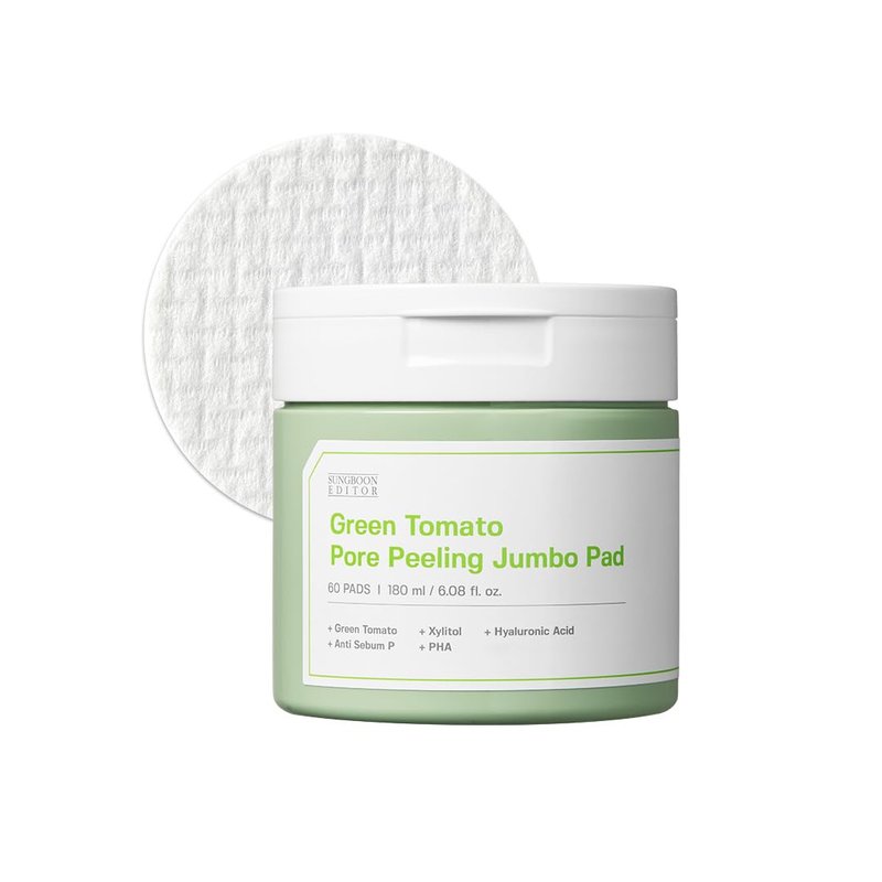 Green Tomato Pore Peeling Pads - Exfoliating PHA Toner with Hyaluronic Acid | 60 Sheets, Korean Skincare