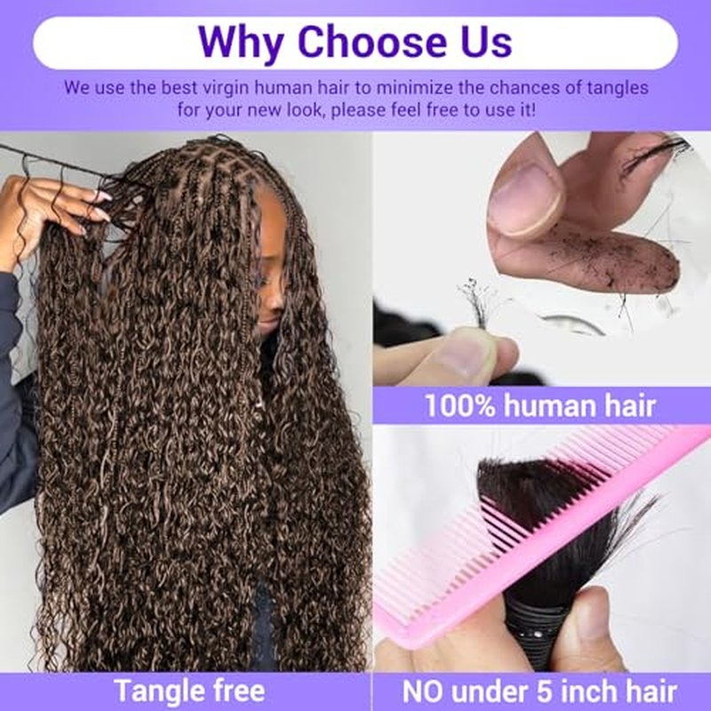 Human Braiding Hair for Boho Braids 110g Deep Wave Boho Bulk Human Hair for Braiding Knotless 12A Wet and Wavy Bohemian 3 No Weft Bundles/Pack Curly Braids Brown 18 Inch