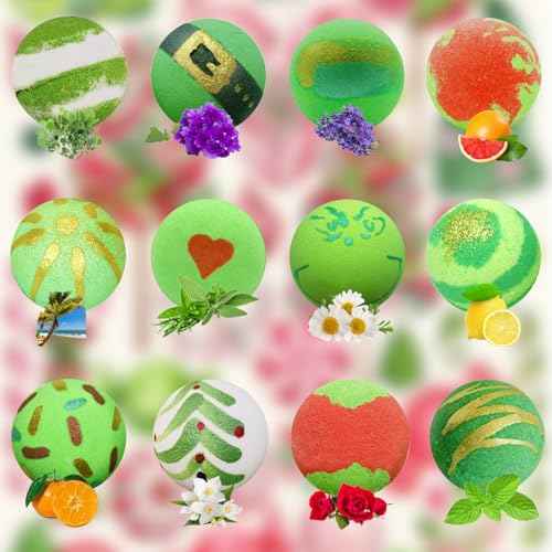 Christmas Bath Bomb,12Pcs Bath Bombs with Surprise Inside, Organic Natural Essential Oils Fun bubble, Creative Christmas Magic Bath Bomb Gift for Boy Girl Birthday Holiday New Year Christmas Halloween