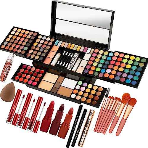 MISS ROSE M 187 Colors Professional Makeup Palette - All-in-One Kit With Eye Shadows, Lipsticks, Mascara, Foundations, Blushes, Brow Pencils, Nail File - Makeup Gift Set for Women and Girls