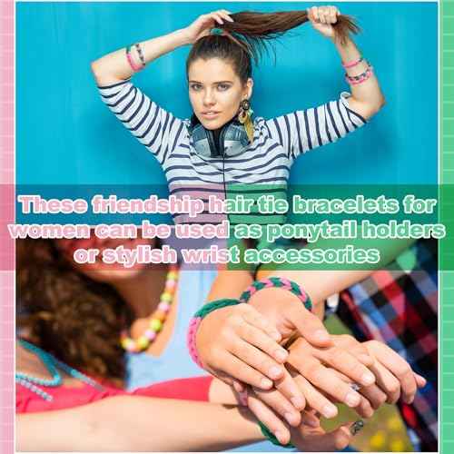 48 Set Pink and Green Party Favor Wizard Bracelets Friendship Gift Bulk for Women Witch and Princess High Elastic Hair Tie Hair Accessory Decoration for Birthday Party Christmas Bachelorette