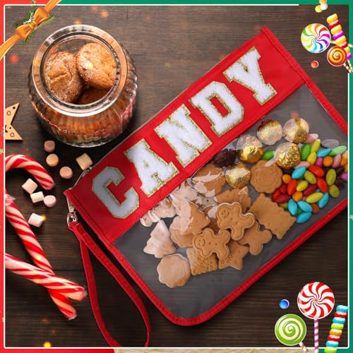 Hillban 2 Pcs Christmas Gifts Chenille Letter Bags Xmas Makeup Cosmetic Bag Clear Toiletry Zipper pouch Candy Canes purse Waterproof Travel Purse Preppy Things for Women Holiday Present