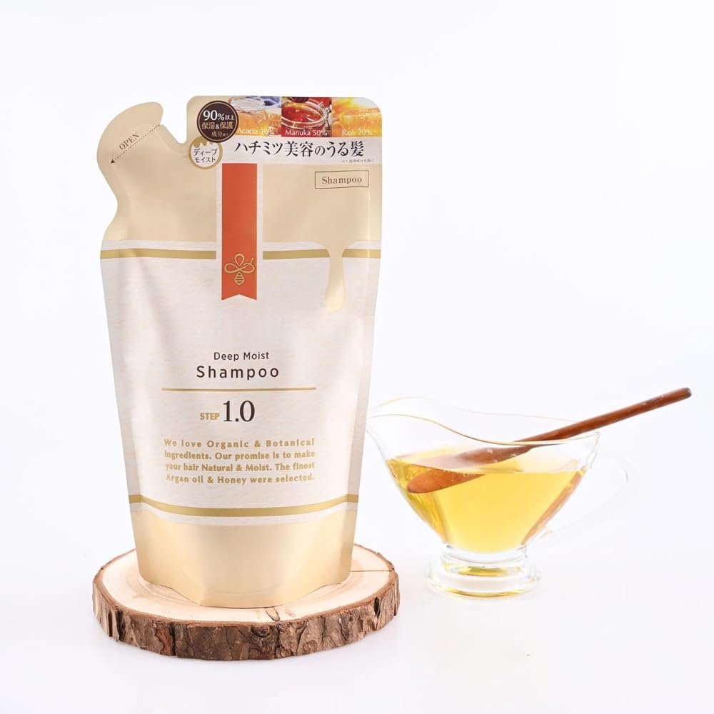 MENBLY Deep Moist Shampoo Refill Pouch 350ml - Moisturizing Honey Shampoo with Argan Oil for Dry Hair - Contains Manuka, Acacia & Japanese Honeys - Sulfate & Paraben-Free - Eco-Friendly Option