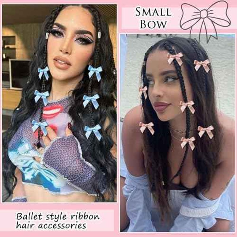 YONOY 60Pcs Mini Cute Bow Hair Clips for Women Girls,Small Hair Clips Solid Color Hair Ribbon Alligator Clips Barrettes Pins Metal Y2kHair Accessories