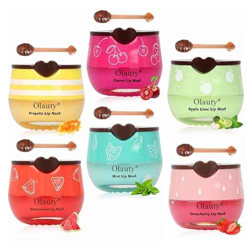 6Pcs Bee Lip Balm Honey Pot,Lip Sleeping Mask Hydrating Prevention Dry and Cracked Lip Scrubs Exfoliator Lip Care,Lip Mask Overnight Reduces Lip Lines