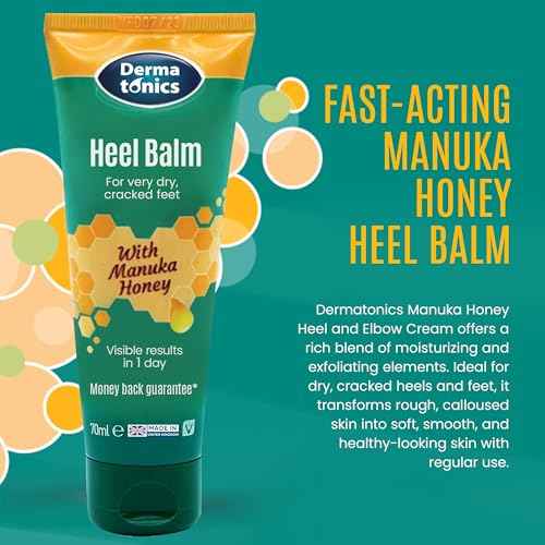 Dermatonics Foot Cream with Manuka Honey, Heel & Elbow Treatment, Exfoliating, Moisturizing Care for Cracked Heels and Dry Skin - 2.37 fl oz Tube