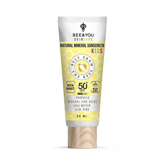 Bee and You Kids 100% Natural SPF 50 Mineral Sunscreen for Kids, Face and Body, Water Resistant, Sun Protection with Zinc Oxide & Bee Propolis, Hypoallergenic, 2.7 oz (80 mL)