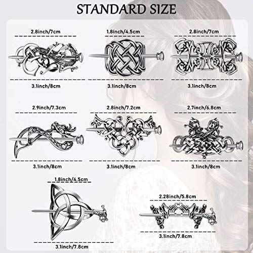 WILLBOND Hair Clips, 8 Pcs Viking Celtic Hairpins Vintage Celtic Knot Hair Sticks, Retro Silver Alloy Hair Barrette Jewelry Accessories for Women Girls