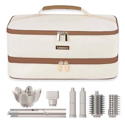 Travel Carrying Case for Shark FlexStyle Attachments & Dyson Airwrap, Double Layer Hair Dryer Case, Brown