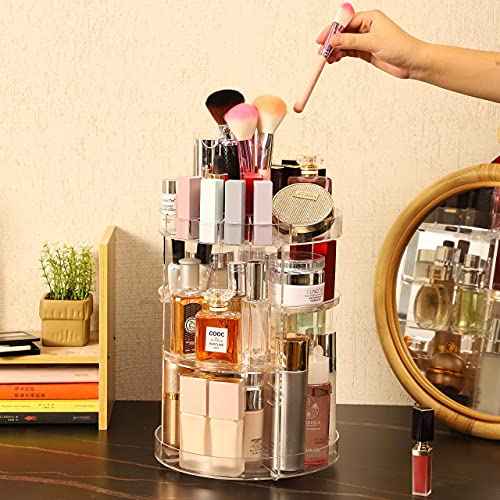 Cq acrylic Rotating Makeup Organizer,Adjustable Spinning Skincare Organizer for Vanity,Countertop,Clear Rotating Perfume Organizers,Bathroom Lazy Susan Organizer and Spin Skin Care Storage Rack,1 Pack