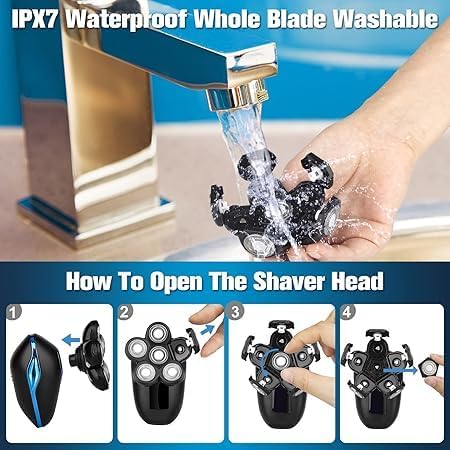 Electric Head Shaver for Bald Men - 6-in-1 Waterproof 6D Wet/Dry Grooming Tool