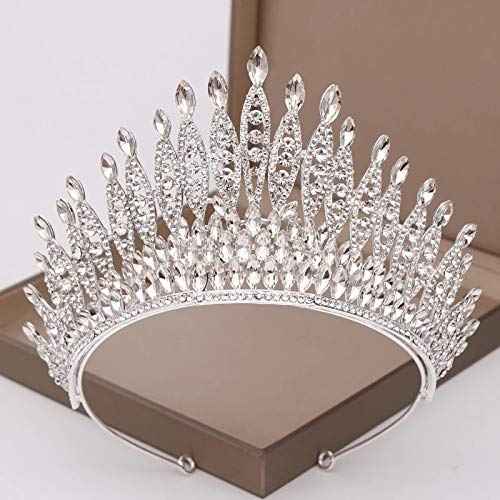 Trendy Silver Color Rhinestone Crystal Queen Big Crown Bridal Wedding Tiara Women Beauty pageant Bridal Hair Accessories Jewelry (Silver)