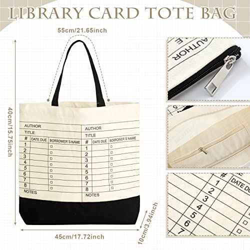 Yinder 2 Pcs Library Card Tote Bag Book Lover Gift Library Book Reusable Cosmetic Bag Print Zipper for Christmas Women Gifts