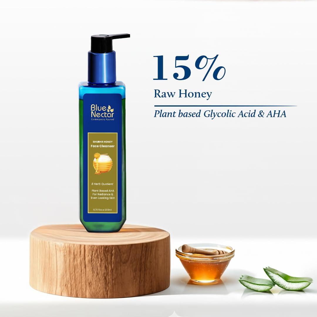 Blue Nectar Kumkumadi Face Oil for Radiant Skin with Natural Herbs (0.33 Fl Oz) & Honey Aloe Vera Detan Face Wash with Natural Vitamin E (3.38 Fl Oz)