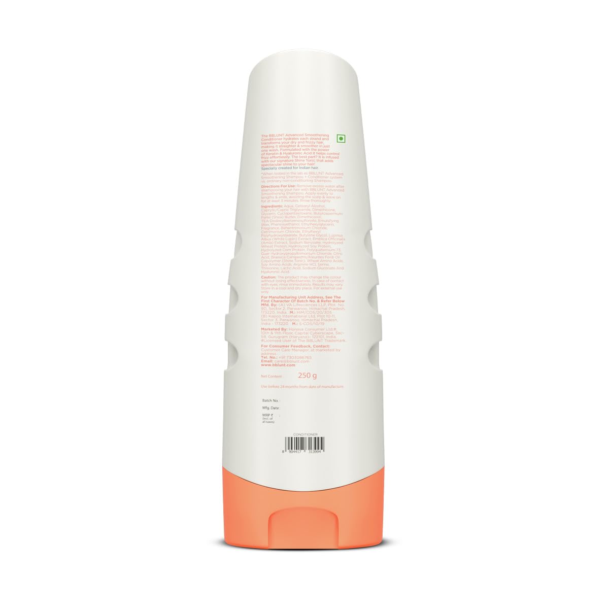 BBLUNT Advanced Smoothening Conditioner With Keratin & Hyaluronic Acid - 250 Grams Makes Hair Frizz-Free & Straighter Deeply Nourishes Adds Spectacular Shine For Unisex