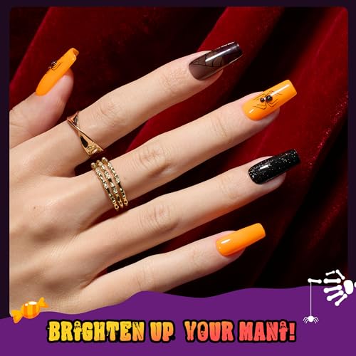 Beetles Halloween Gel Nail Polish Set - Hocus Pocus 6 Colors Gel Polish Kit, Orange Green Purple Black Red Glitter Fall Colors, Soak Off Nail Lamp UV LED Cured Nail Art Design Manicure Gift for Women