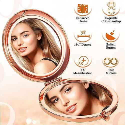 Cindeer 20 Pcs Small Compact Mirror Folding Pocket Makeup Round Hand Held Cosmetic Magnifying Compact Rhinestone Mirror with 1X/2X Magnification for Women Girls Travel (Gold Style)