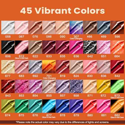 Lavender Violets 49pcs Gel Nail Polish Set 45 Colors Neon Glow in the Dark Effect with Nail Primer Builder Base Coat Glossy & Matte Top Coat Jelly Shades for Halloween Nail Art Design A950