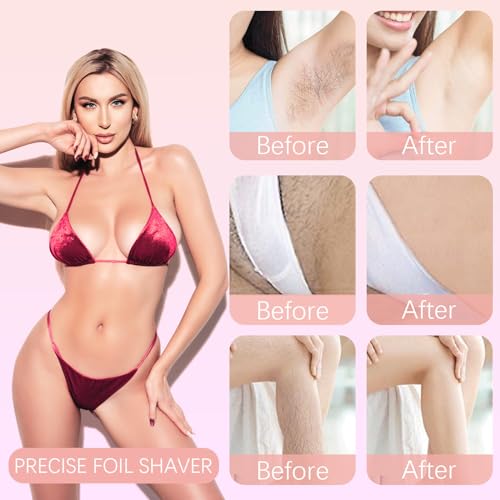 Bikini Trimmer for Women, 2 in 1 Dual-Head Electric Razors for Women Pubic Hair, Waterproof Wet/Dry Use Body Hair Trimmer Face Shaver, Rechargeable Hair Removal for Bikini Legs Face Underarm Arm