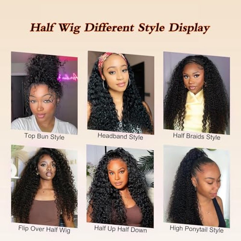 XSY Curly Half Wig Human Hair 12 Inch Deep Wave Half Wigs for Black Women 3 In 1 Beginner Friendly Glueless Wear and Go Half Curly Wig 180% Density Natural Black