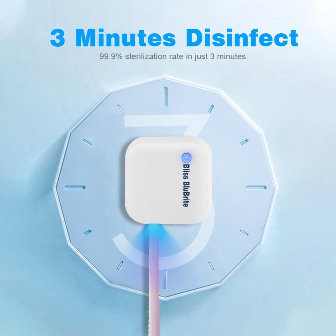 Bliss BluBrite Portable UV-C Toothbrush Sanitizer and Holder – Travel Case for Manual & Electric Toothbrush Heads – UV Light Cleaning Box – USB Rechargeable – Travel-Friendly