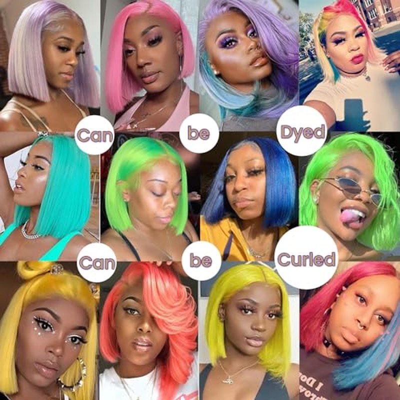 Yellow Bob Wigs Human Hair Straight 13x4 HD Transparent Lace Front Wigs Human Hair Colored Glueless Wig Pre Plucked 180% Density 8 Inch Short Yellow Bob Lace Wig Free Part