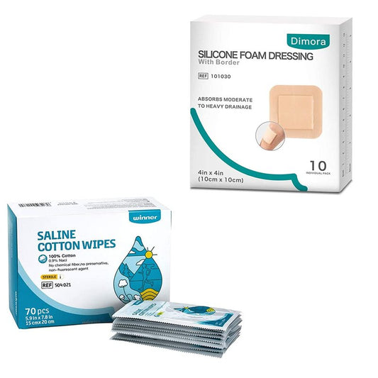 Unscented Baby Saline Wet Wipe, 100% Cotton & Silicone Foam Dressing with Border Adhesive Waterproof