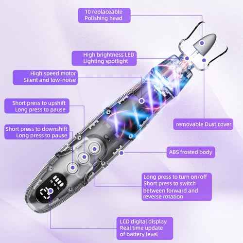 Aleanu Professional Manicure Pedicure Kit - 10 Speeds Cordless Nail Drill?Rechargeable Pedicure Tools for feet, Nail Drill for Thick Nail Toenail Cuticle Women Men Baby Pets(Purple)