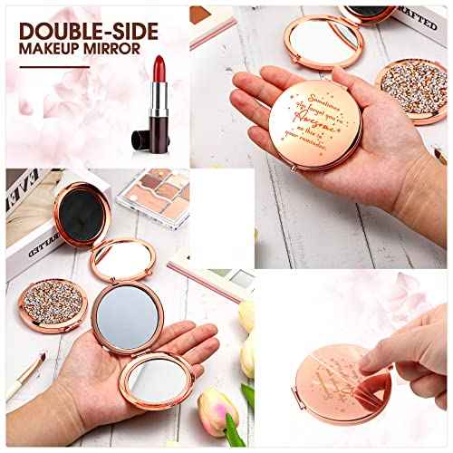 Roowest 10 Pcs Inspirational Compact Mirror You're Awesome Reminder Appreciation Gifts for Women Employee Coworker Friends Sisterhood Bulk Christmas Party Favors Magnifying Pocket Mirror (Rose Gold)