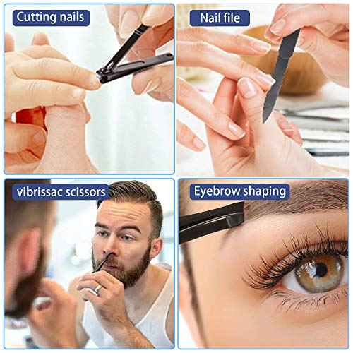 Manicure Pedicure Kit Nail Clippers Set Fingernails & Toenails Vibrissac Scissor 5 Pieces Best Care Tools for Man & Women with Travel Case (Gray/Black_A) (Gray/Black_A)