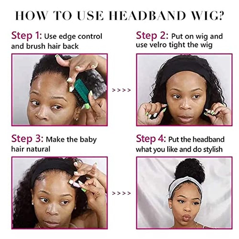 XSY Headband Wig Human Hair Deep Wave 18 Inch Curly Headband Human Hair Wigs for Black Women Glueless None Lace Front Wig 150% Density Natural Black Color
