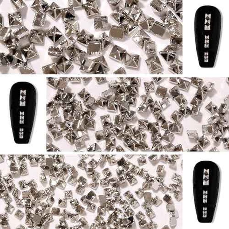 WOKOTO 600 PCS Silver Punk Pyramid Nail Charms For Acrylic Nails, 3D Silver Pyramid Rivet For Nails Metal Punk Nail Studs Charms - 3D Gothic Nail Charms Cone Studs Nails, Silver Cone Spike Studs