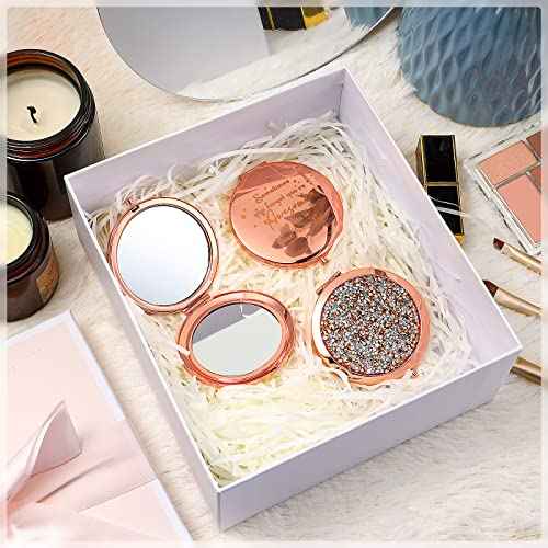 Roowest 10 Pcs Inspirational Compact Mirror You're Awesome Reminder Appreciation Gifts for Women Employee Coworker Friends Sisterhood Bulk Christmas Party Favors Magnifying Pocket Mirror (Rose Gold)