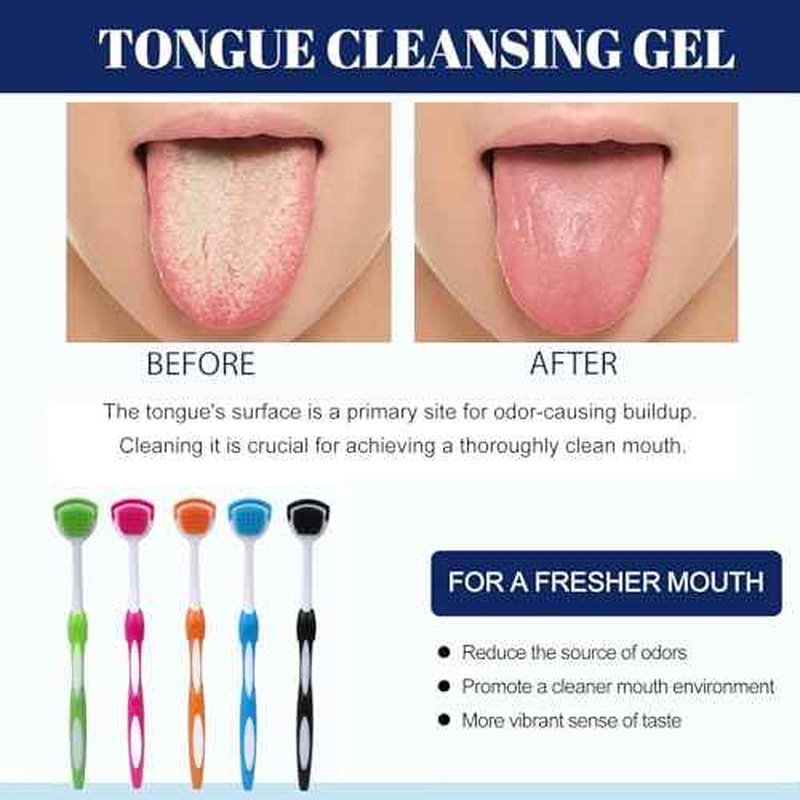 e Scraper and Brush for Adults, 5-Pack with Travel Case, Micro Bristle Tongue Cleaner (5 Colors)