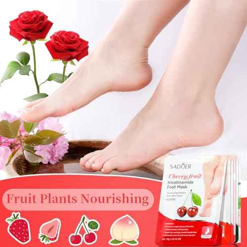 24 Pcs Fruits Beauty Foot Mask Bulk Hydrating Foot Moisturizing Socks Shea Butter Aloe Treatment Mask for Spa Kit Sleeping Skincare Gift Beauty Kits for Women