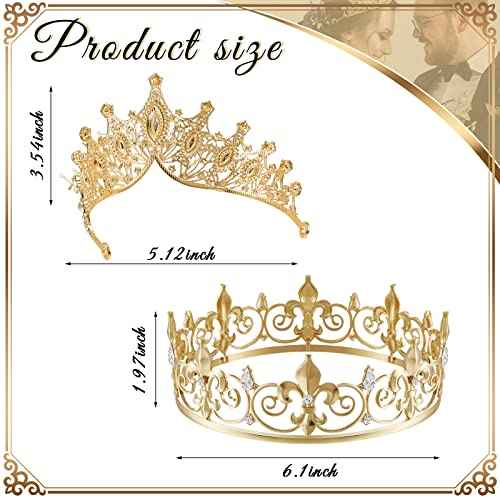 Junkin 2 Pcs Prom King and Queen Crowns for Men Women Baroque Queen King Prince Tiara Princess Crystal Headband for Halloween Wedding Birthday Grad Rhinestone Prom Party(Gold)