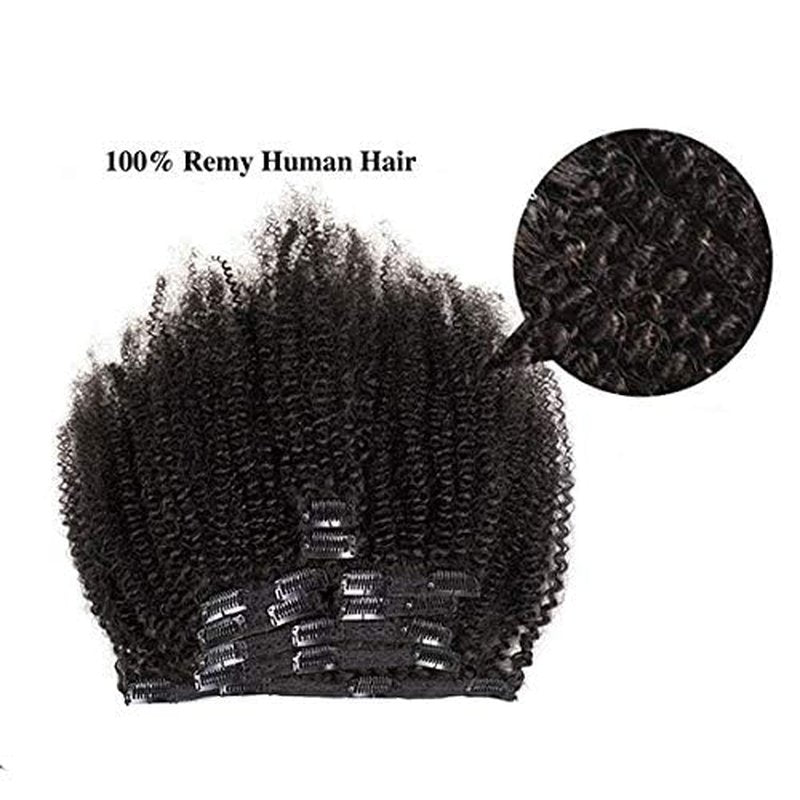 Hair Mongolian Afro Kinky Curly Clip In Hair Extensions Afro Kinky-curly Human Hair Clip Ins 4C Mongolian Virgin Remy Human Hair (18inch, natural black)